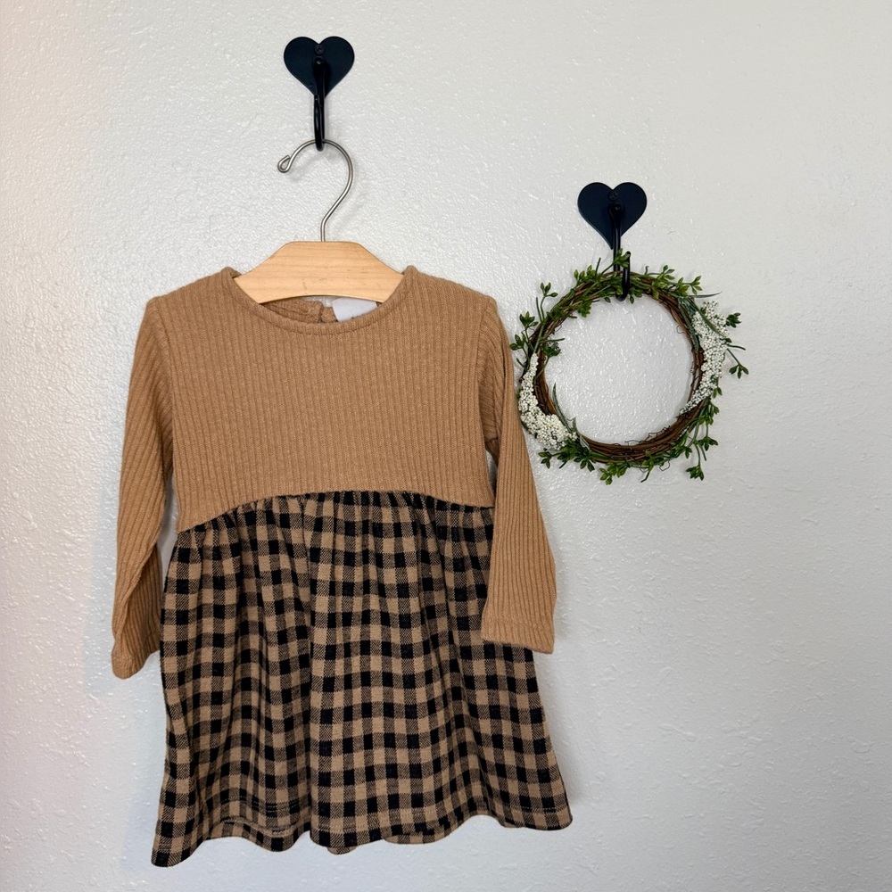 Zara Baby Girl Ribbed Knit & Plaid Dress Size 12–18 Months Excellent Condition